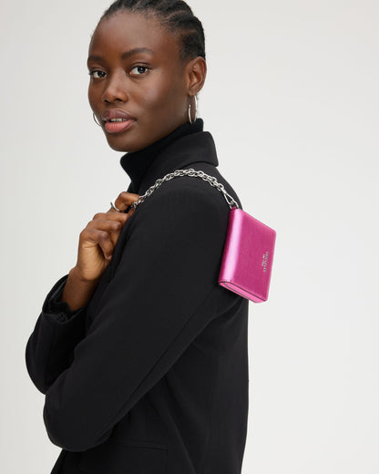 Natasha Metallic Pebbled Leather Chain Compact Wristlet