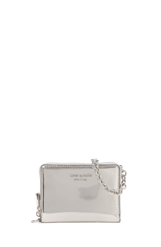 Natasha Metallic Smooth Leather Chain Compact Wristlet