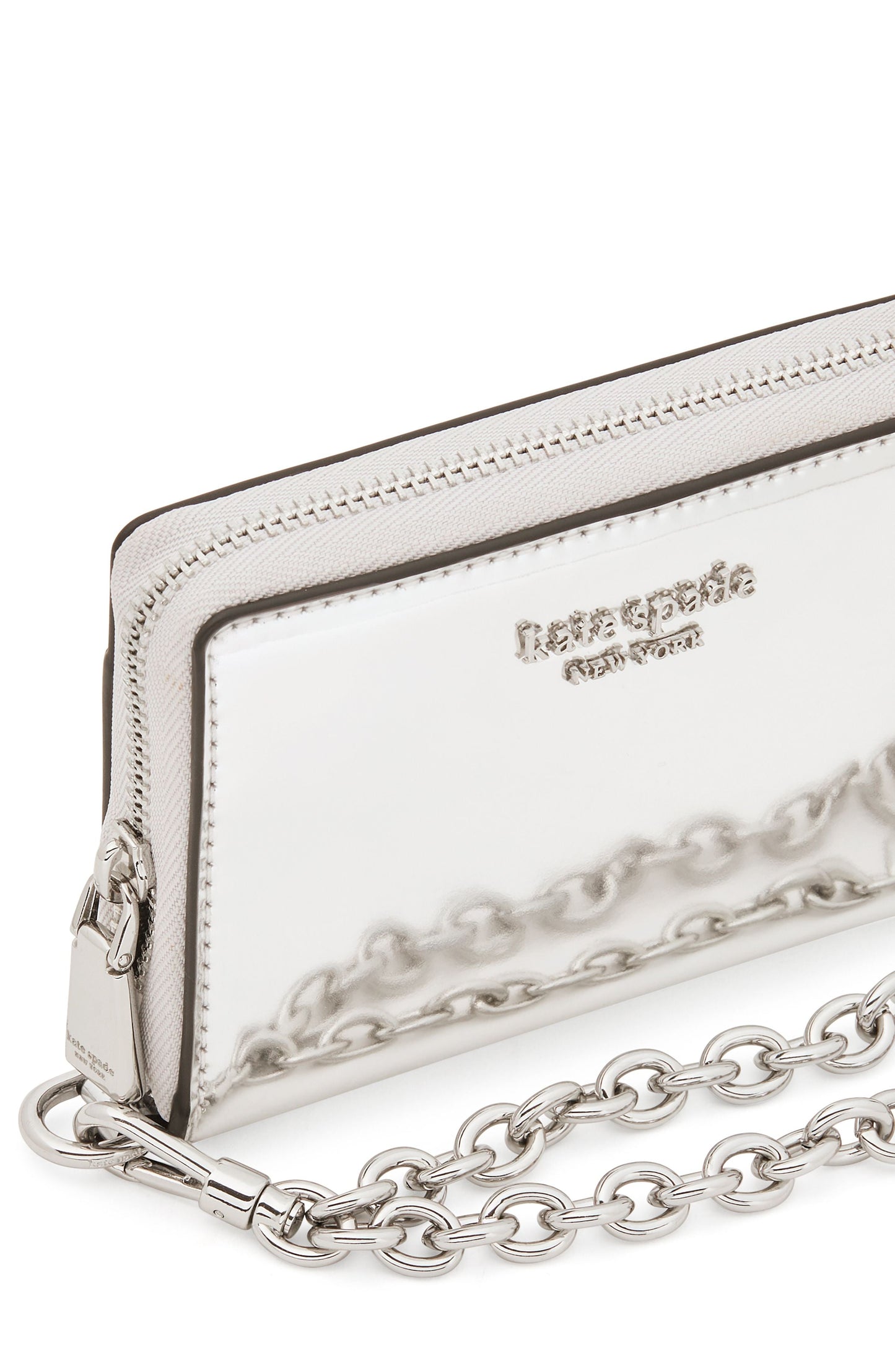 Natasha Metallic Smooth Leather Chain Compact Wristlet