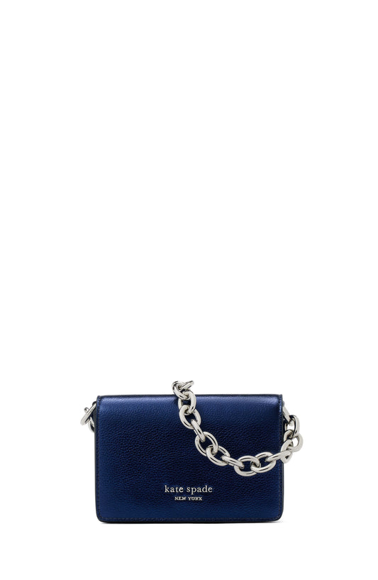 Natasha Metallic Pebbled Leather Chain Card Case Crossbody