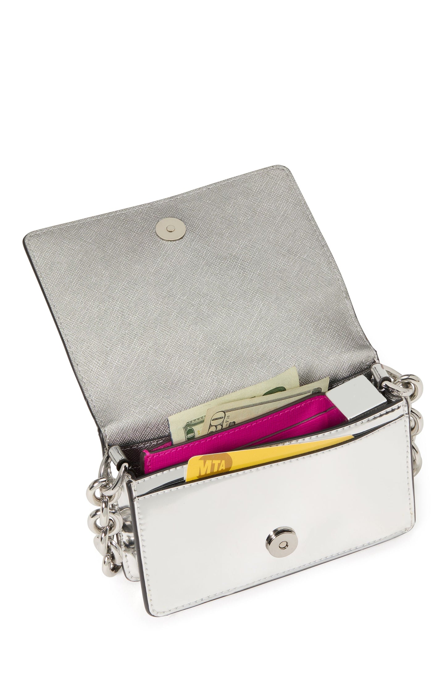 Natasha Metallic Pebbled Leather Chain Card Case Crossbody