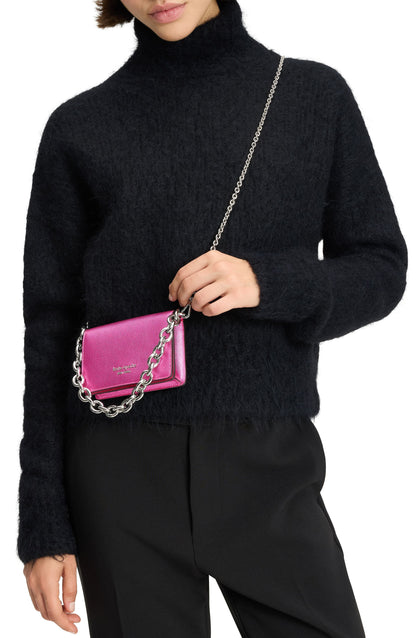 Natasha Metallic Pebbled Leather Chain Card Case Crossbody