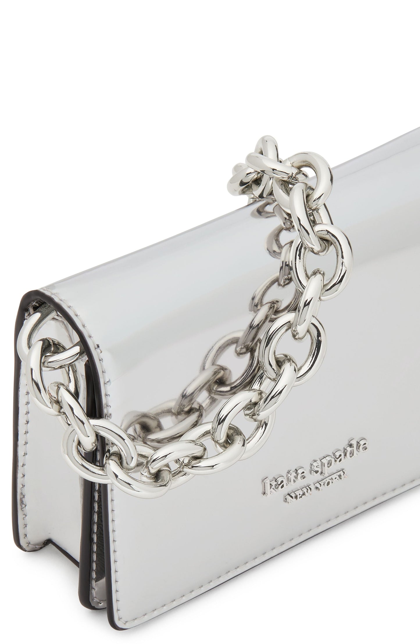 Natasha Metallic Smooth Leather Chain Card Case Crossbody