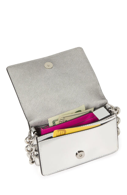 Natasha Metallic Smooth Leather Chain Card Case Crossbody