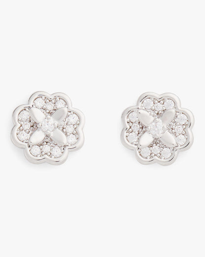 KJ321-Heritage Bloom Mini Studs-Clear/Silver