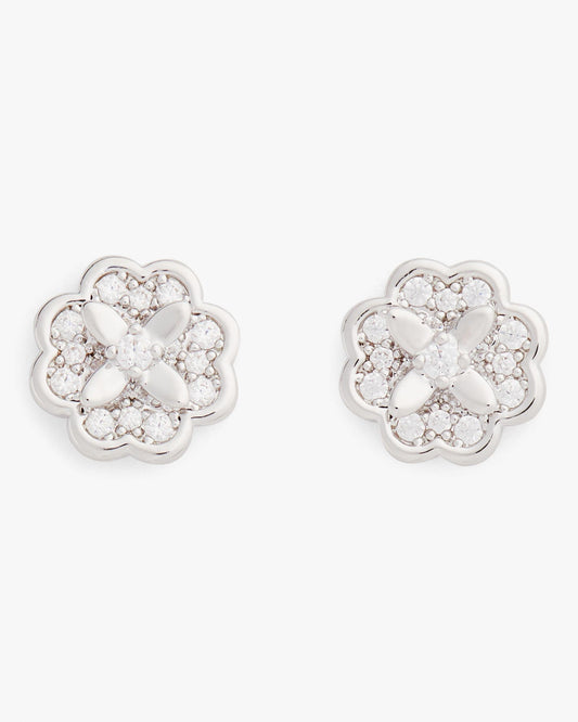 KJ321-Heritage Bloom Mini Studs-Clear/Silver