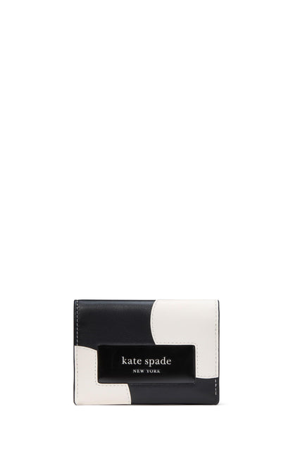 KJ885-Label Dot Applique Card Case Trifold Wallet-Black Multi