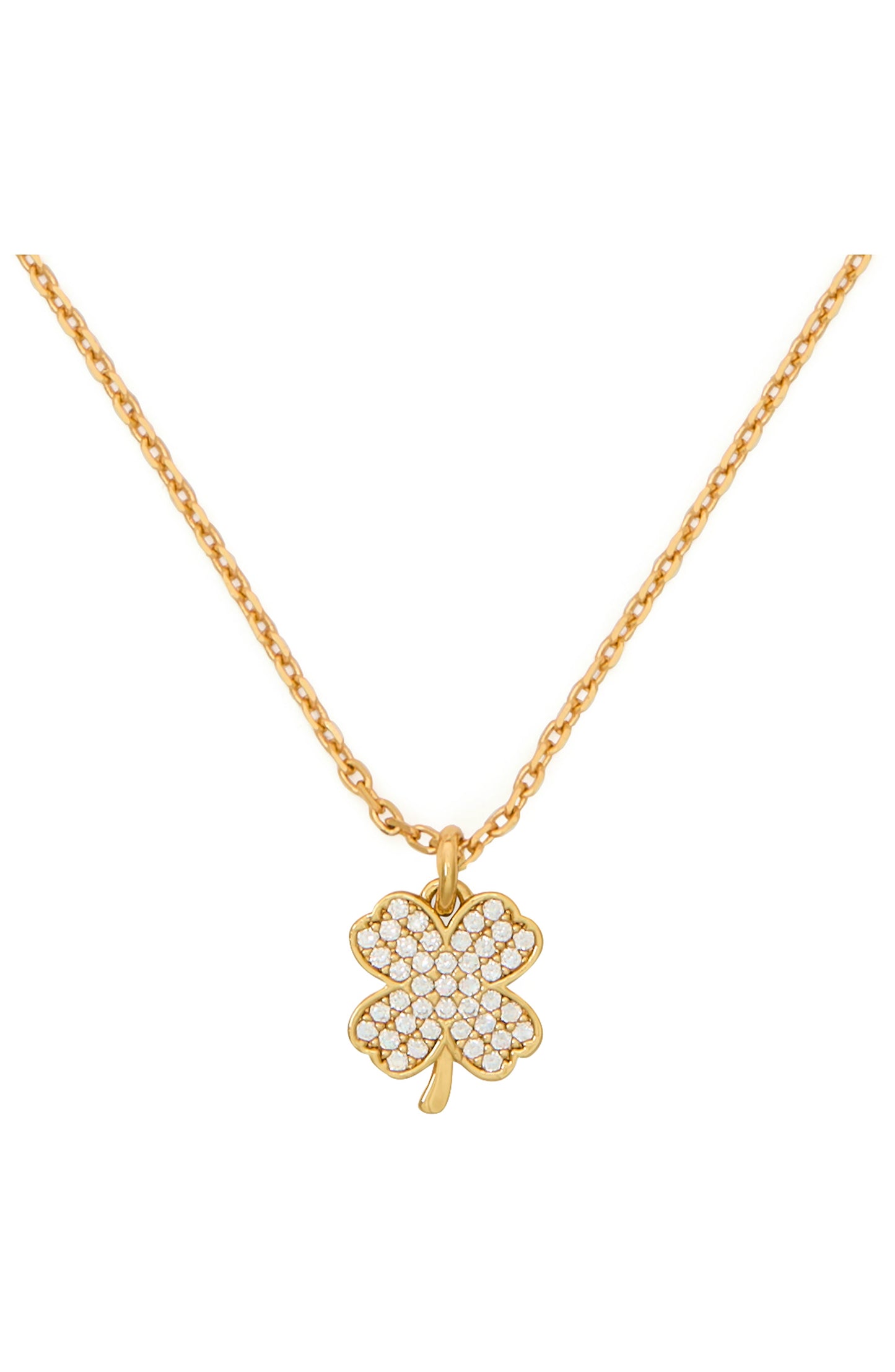 KK536-Lucky Charm Pavé Clover Pendant-Clear/Gold