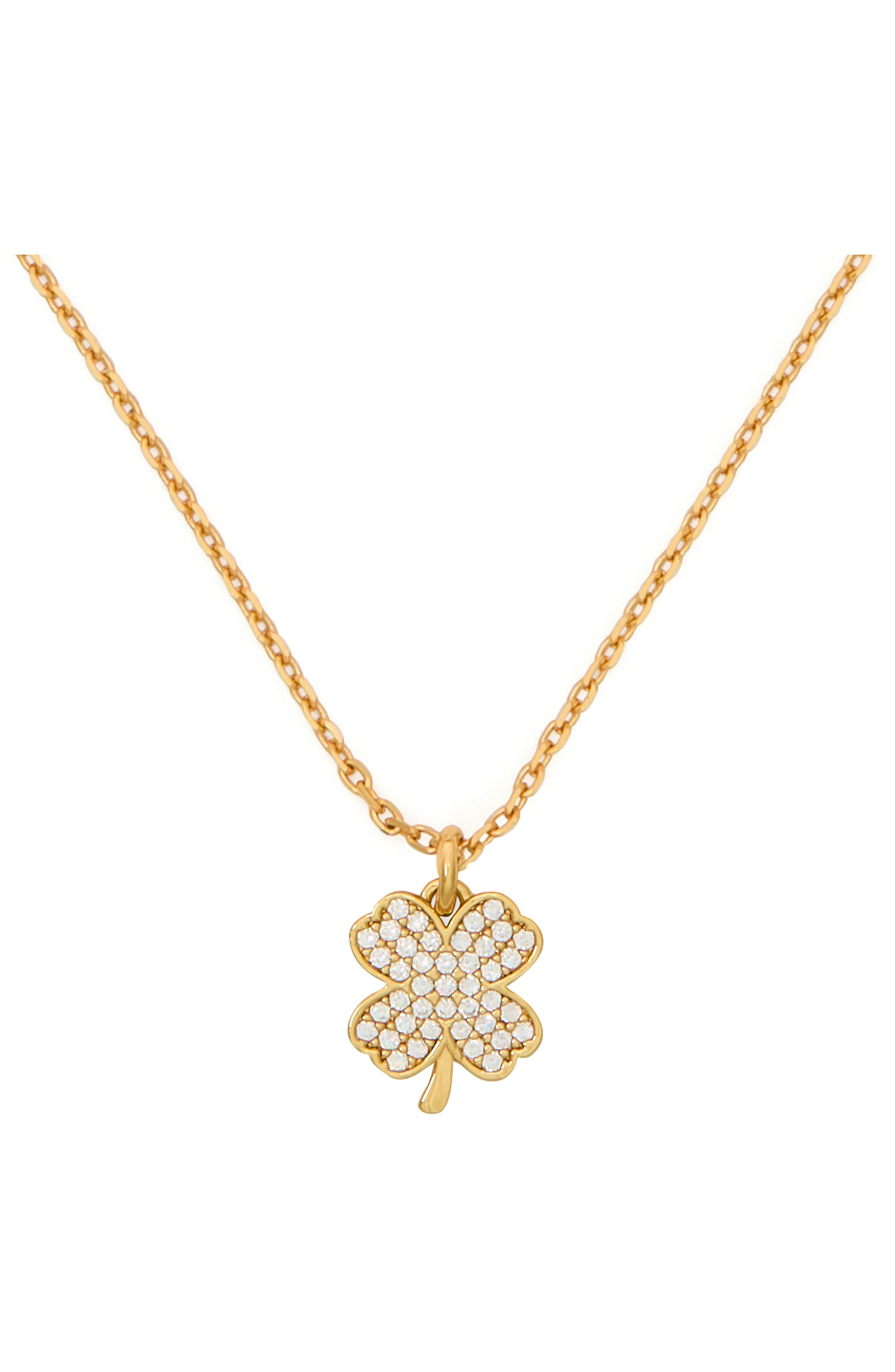 KK536-Lucky Charm Pavé Clover Pendant-Clear/Gold