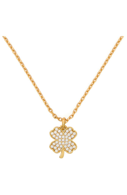 KK536-Lucky Charm Pavé Clover Pendant-Clear/Gold