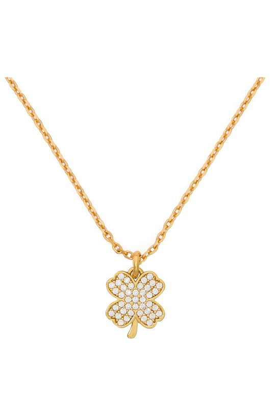 KK536-Lucky Charm Pavé Clover Pendant-Clear/Gold