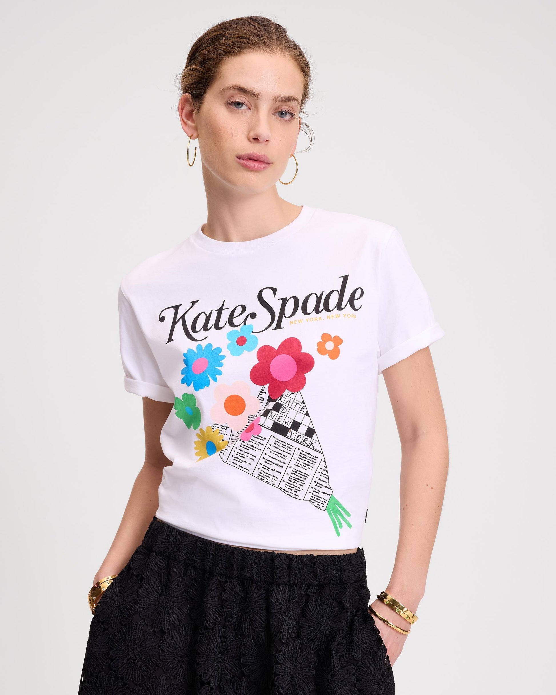 KL182-Floral Newspaper Tee-Fresh White