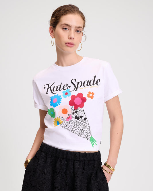 KL182-Floral Newspaper Tee-Fresh White
