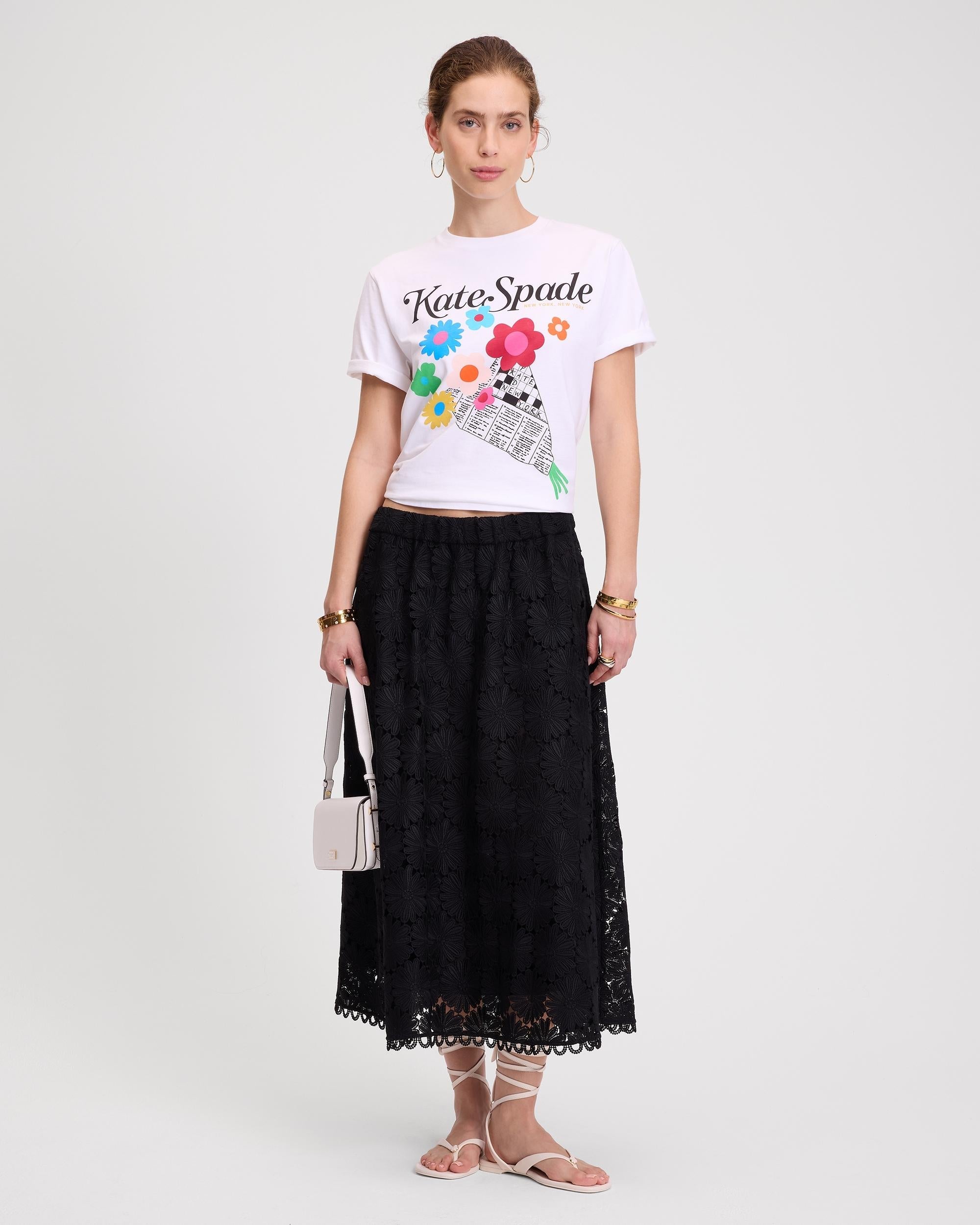 KL182-Floral Newspaper Tee-Fresh White