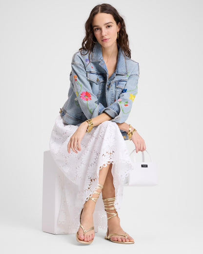 KL188-Floral Embroidered Denim Jacket-Indigo Denim