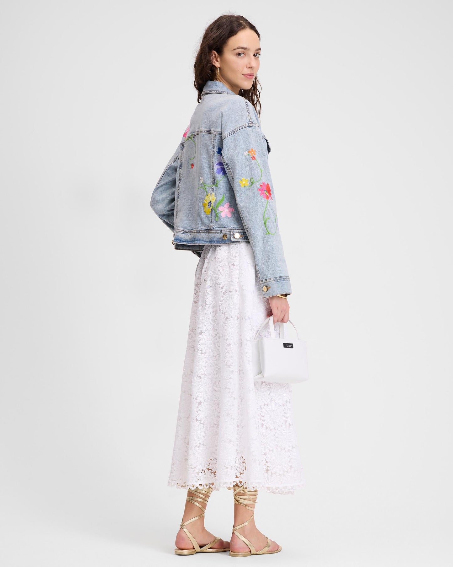 KL188-Floral Embroidered Denim Jacket-Indigo Denim