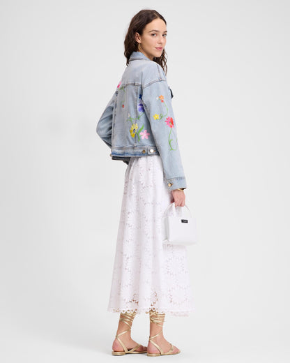 KL188-Floral Embroidered Denim Jacket-Indigo Denim
