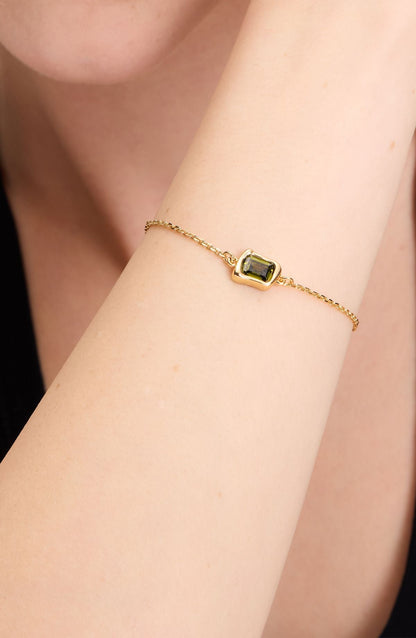 KL314-Molten Glass Solitaire Bracelet-Green/Gold