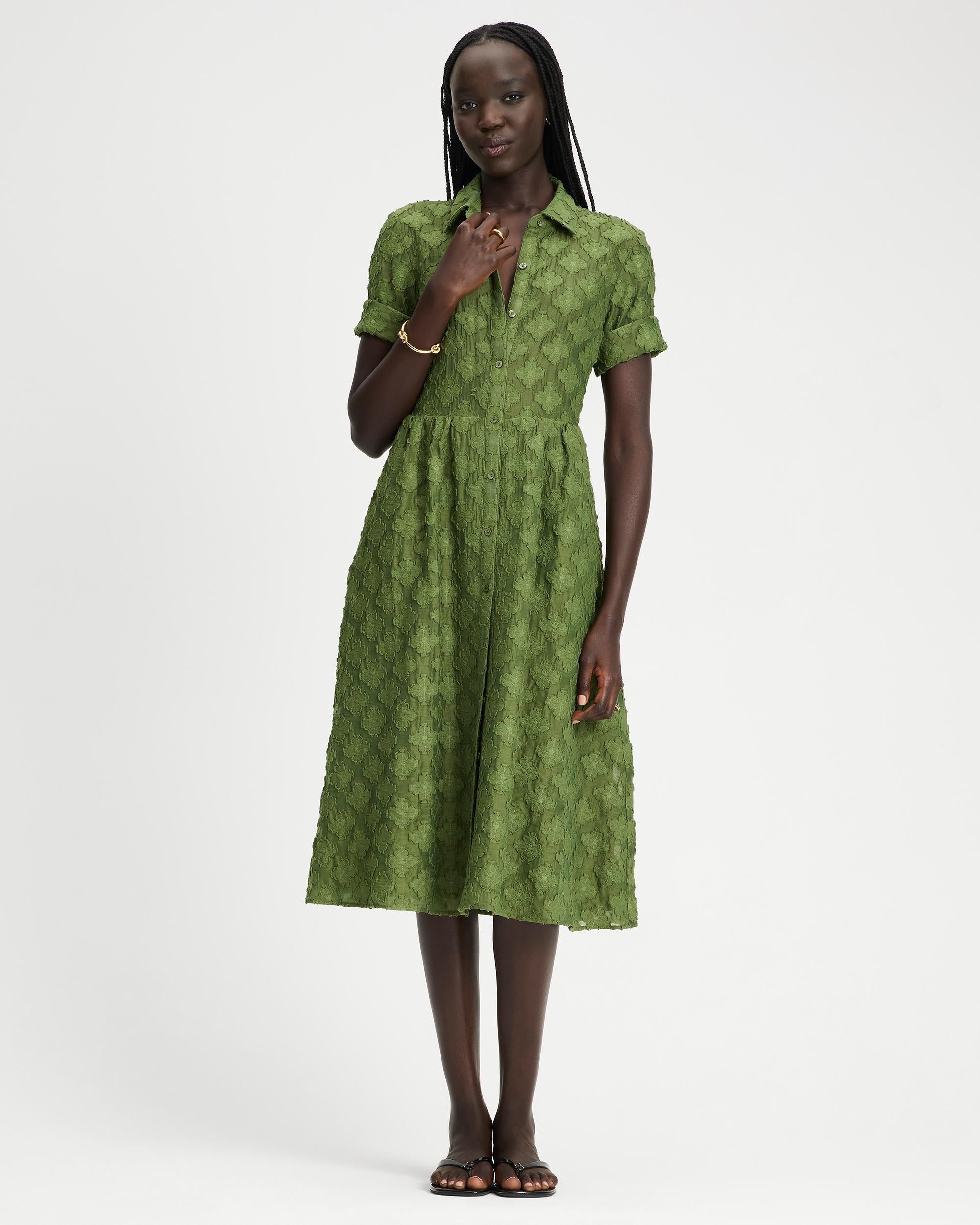 KL691-Belted Midi Shirt Dress-Fairytale Green