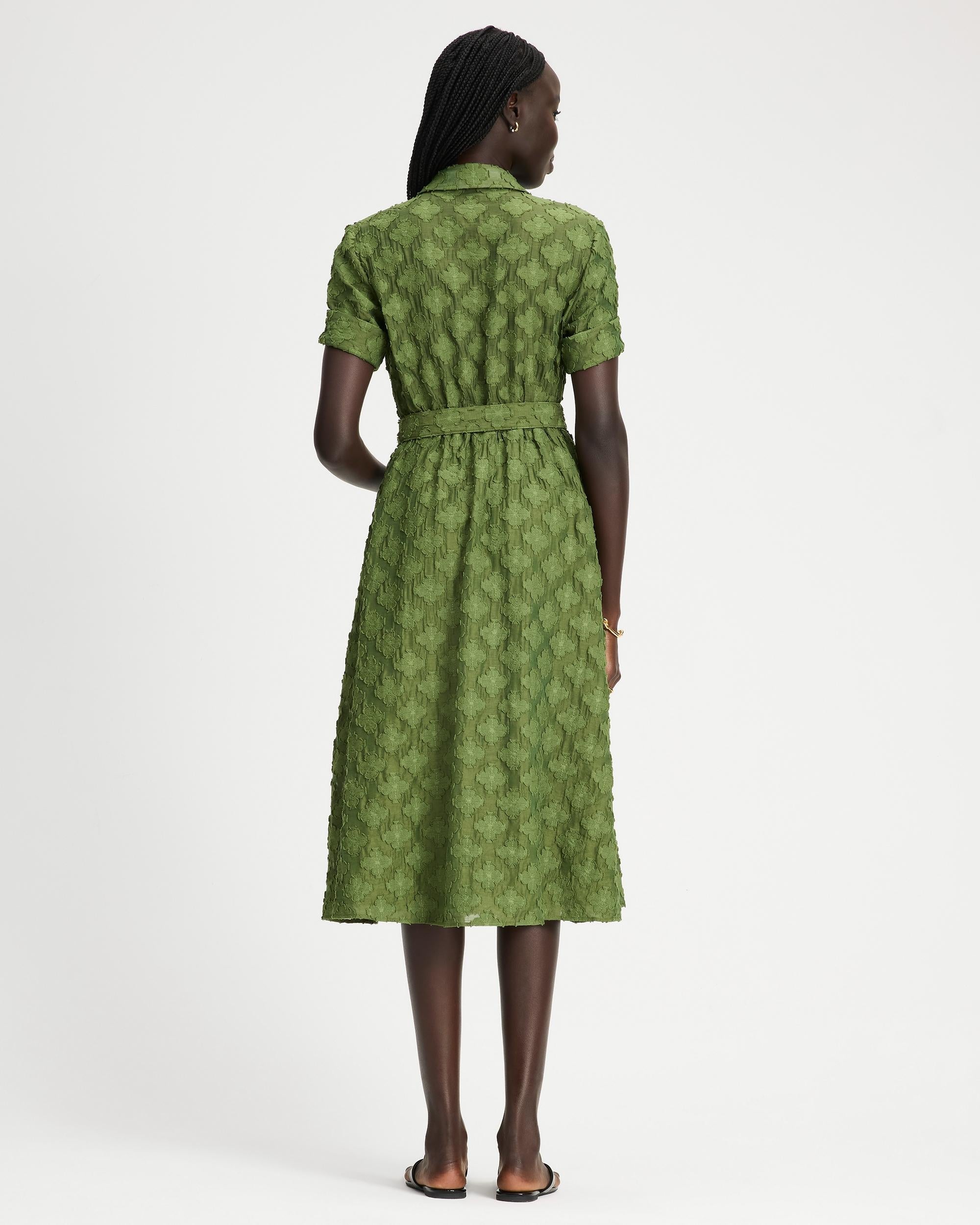 KL691-Belted Midi Shirt Dress-Fairytale Green