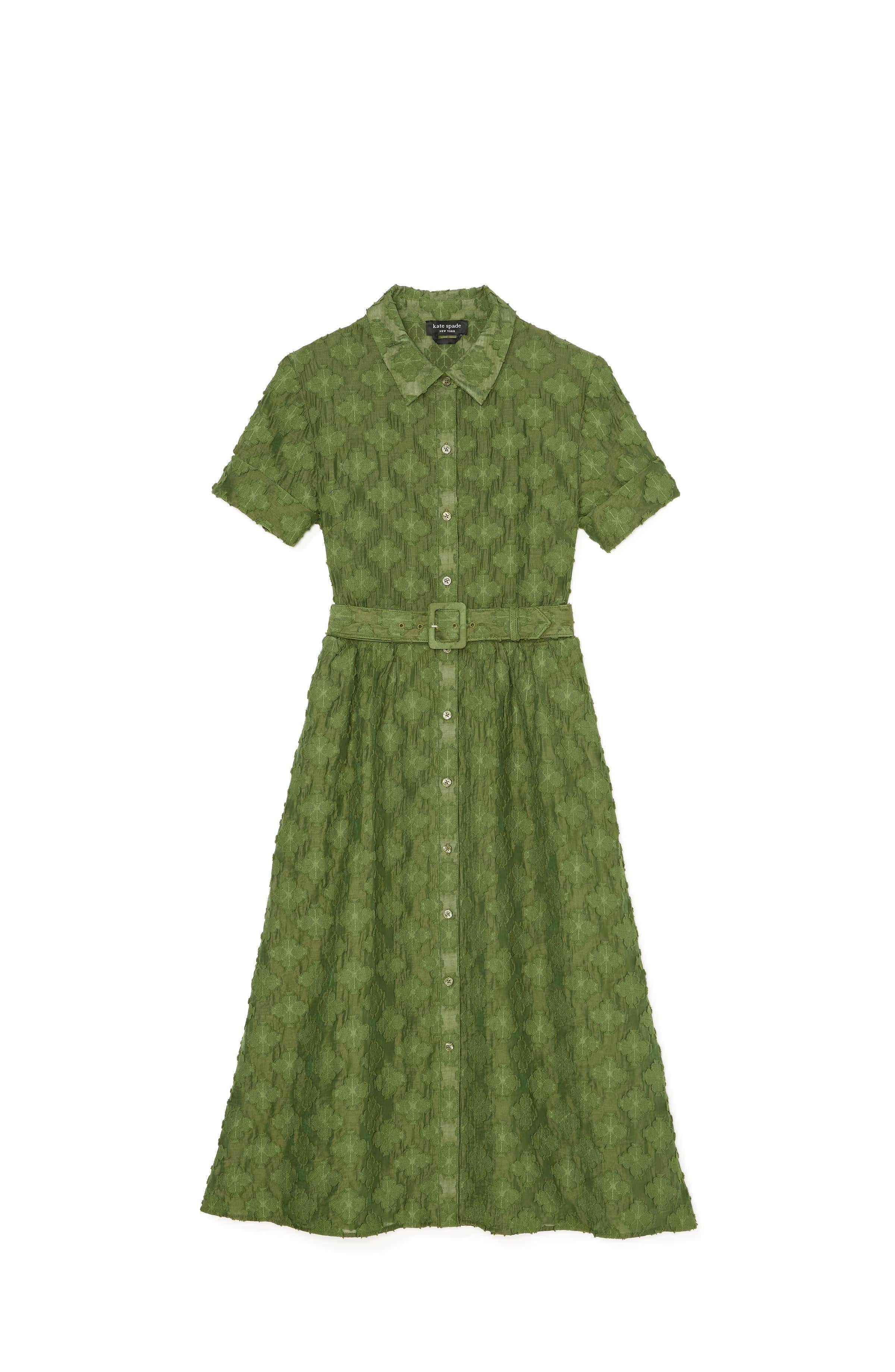 KL691-Belted Midi Shirt Dress-Fairytale Green