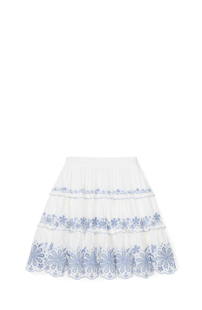 KL708-Floral Embroidered Tiered Mini Skirt-Fresh White/Diamond