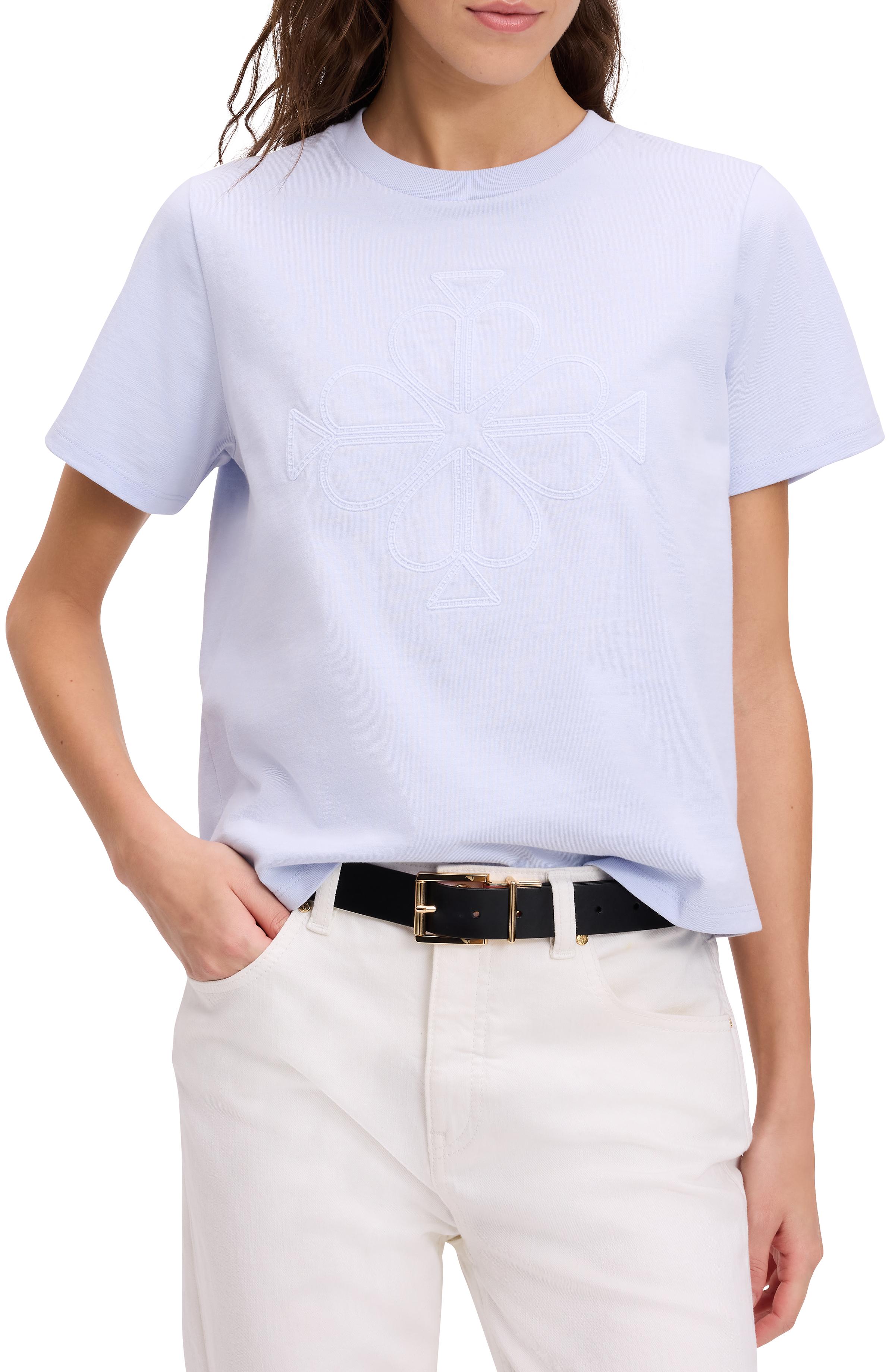 KL715-Embroidered Spade Flower Logo Tee-Light Diamond Blue