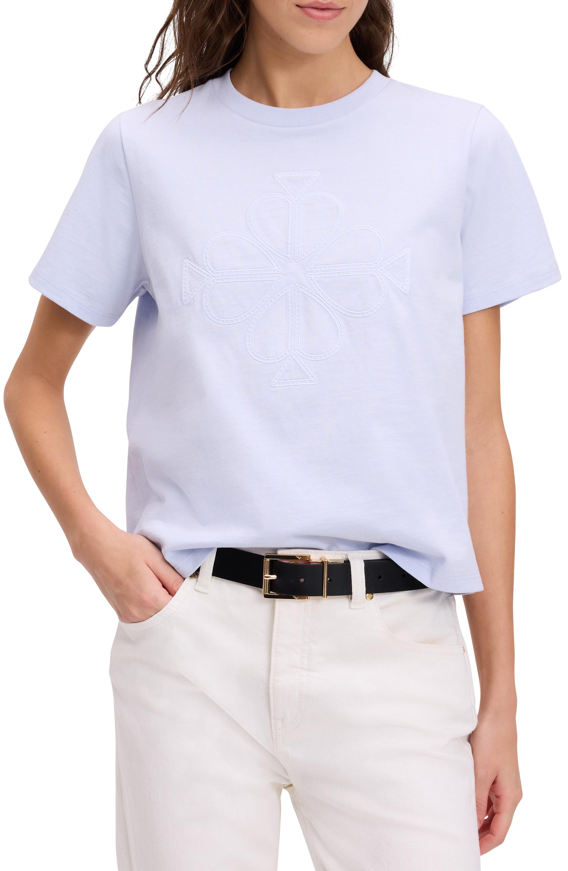 KL715-Embroidered Spade Flower Logo Tee-Light Diamond Blue
