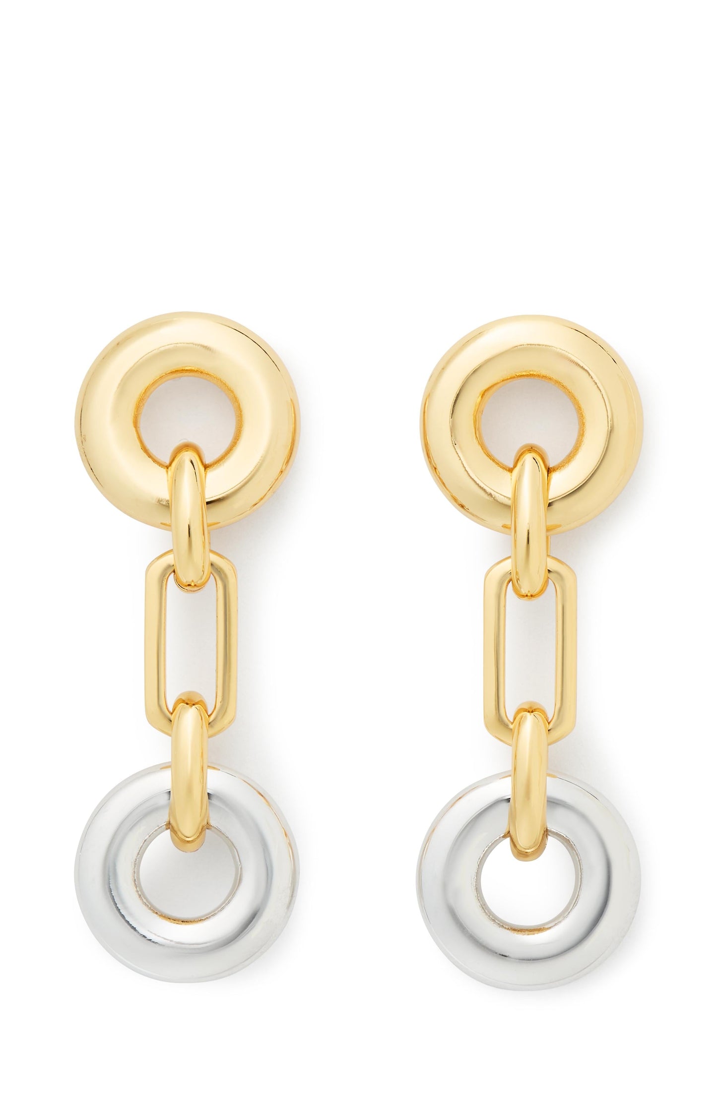 KL760-Interlock Linear Earrings-Silver Gold