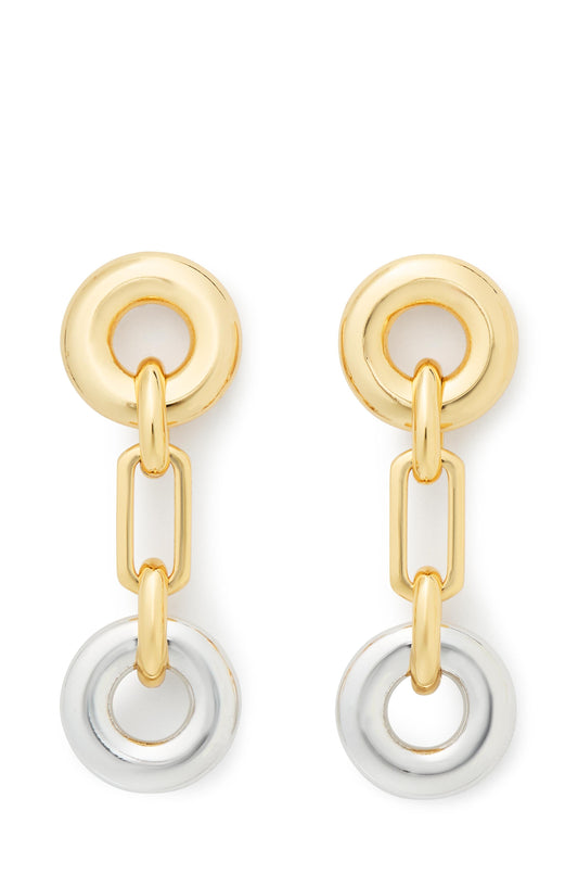 KL760-Interlock Linear Earrings-Silver Gold