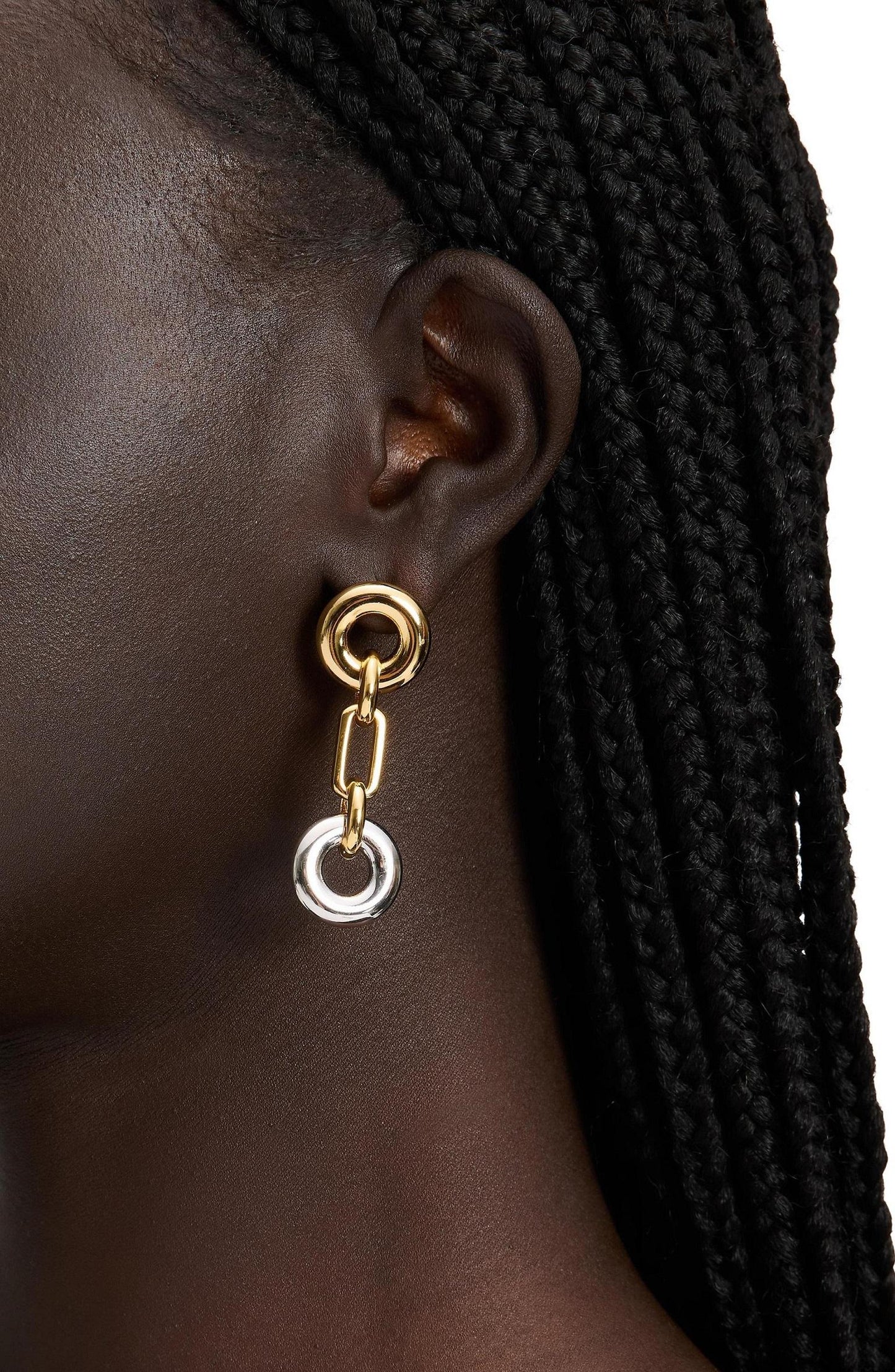 KL760-Interlock Linear Earrings-Silver Gold