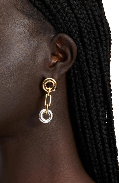 KL760-Interlock Linear Earrings-Silver Gold