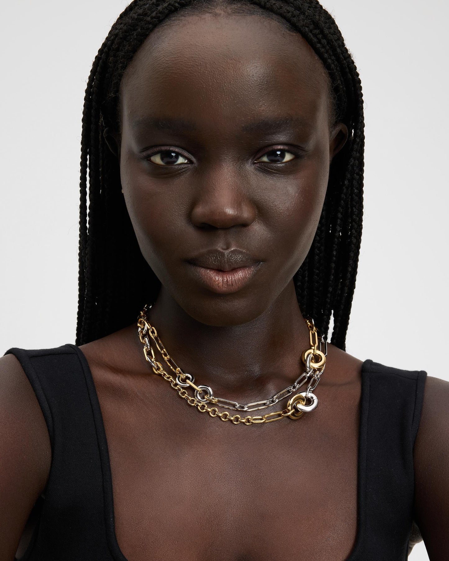 KL762-Interlock Long Necklace-Silver Gold