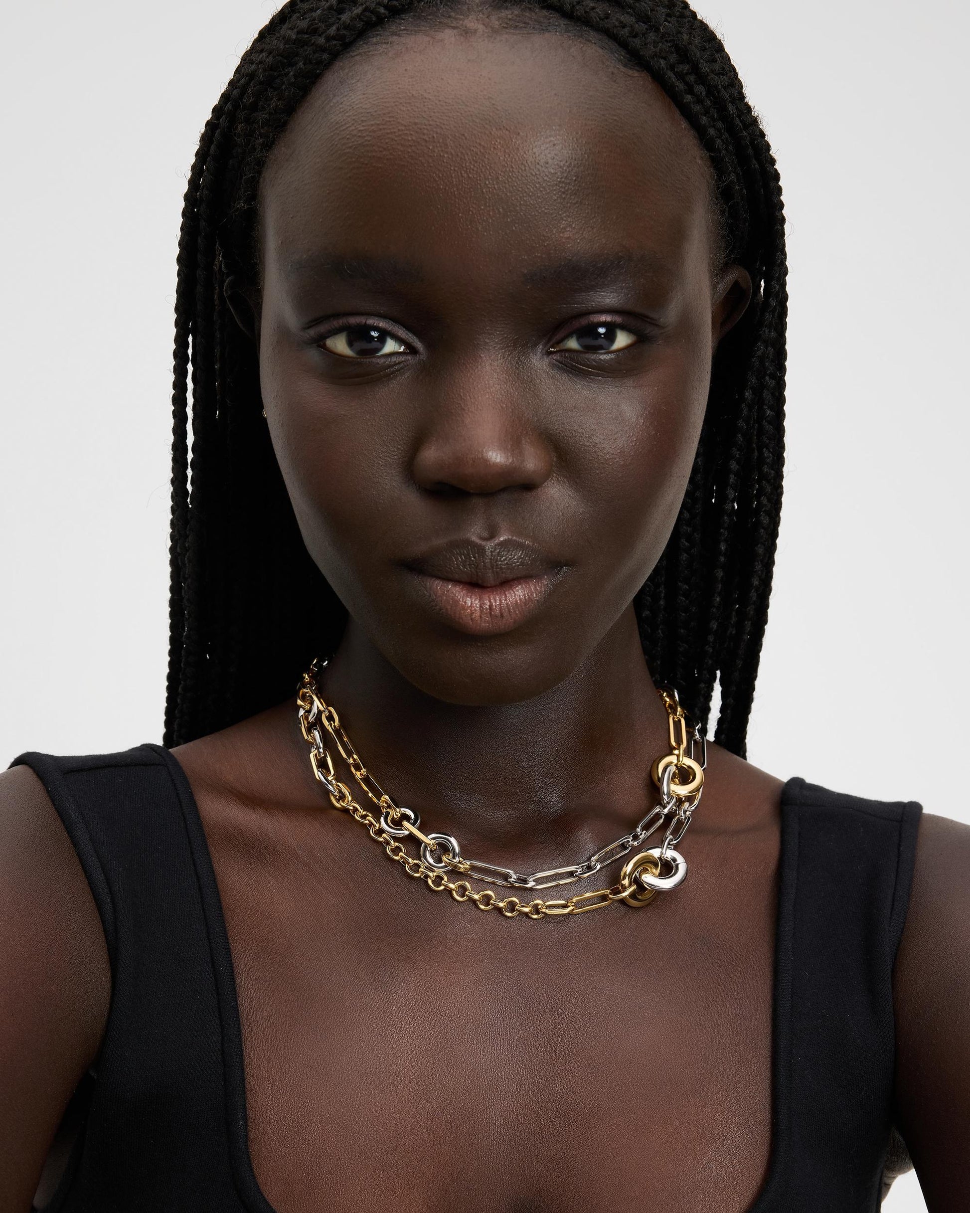 KL762-Interlock Long Necklace-Silver Gold