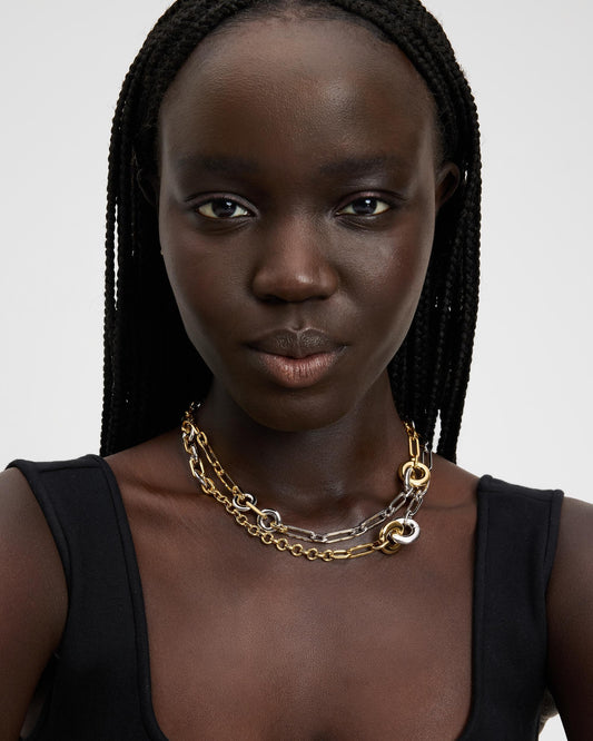 KL762-Interlock Long Necklace-Silver Gold