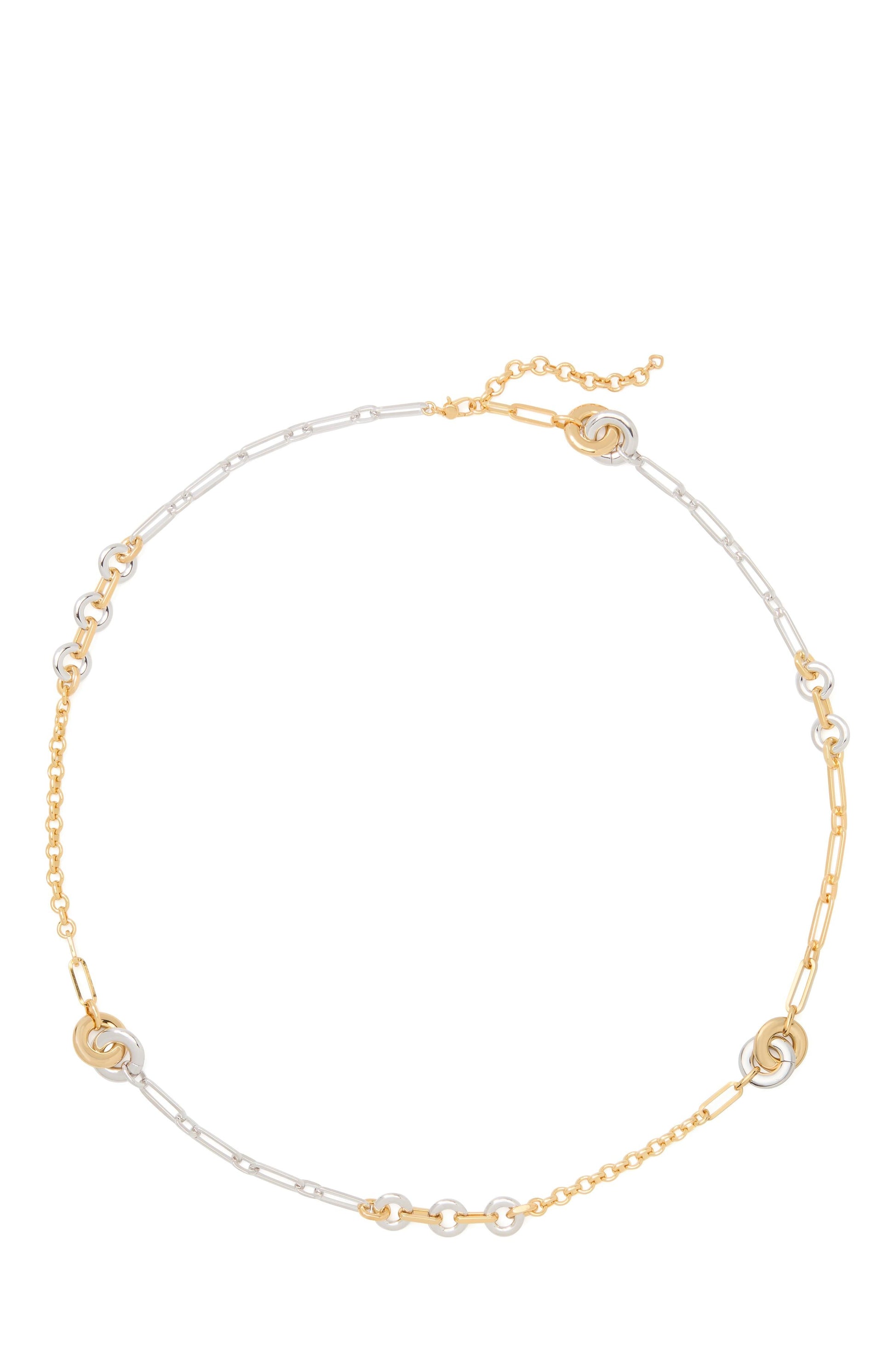 KL762-Interlock Long Necklace-Silver Gold