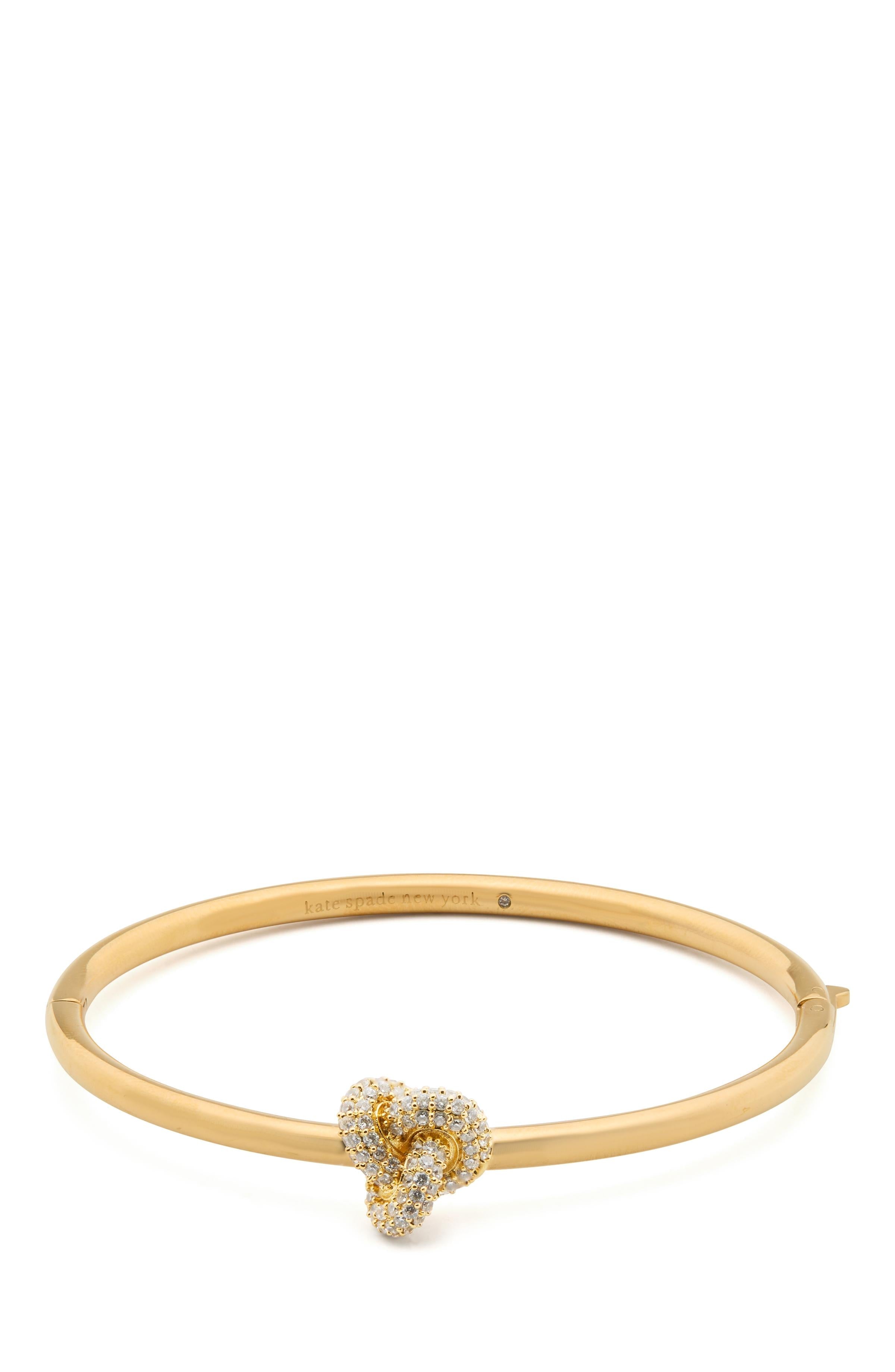 KL792-Double Knot Pave Hinged Bangle-Clear/Gold