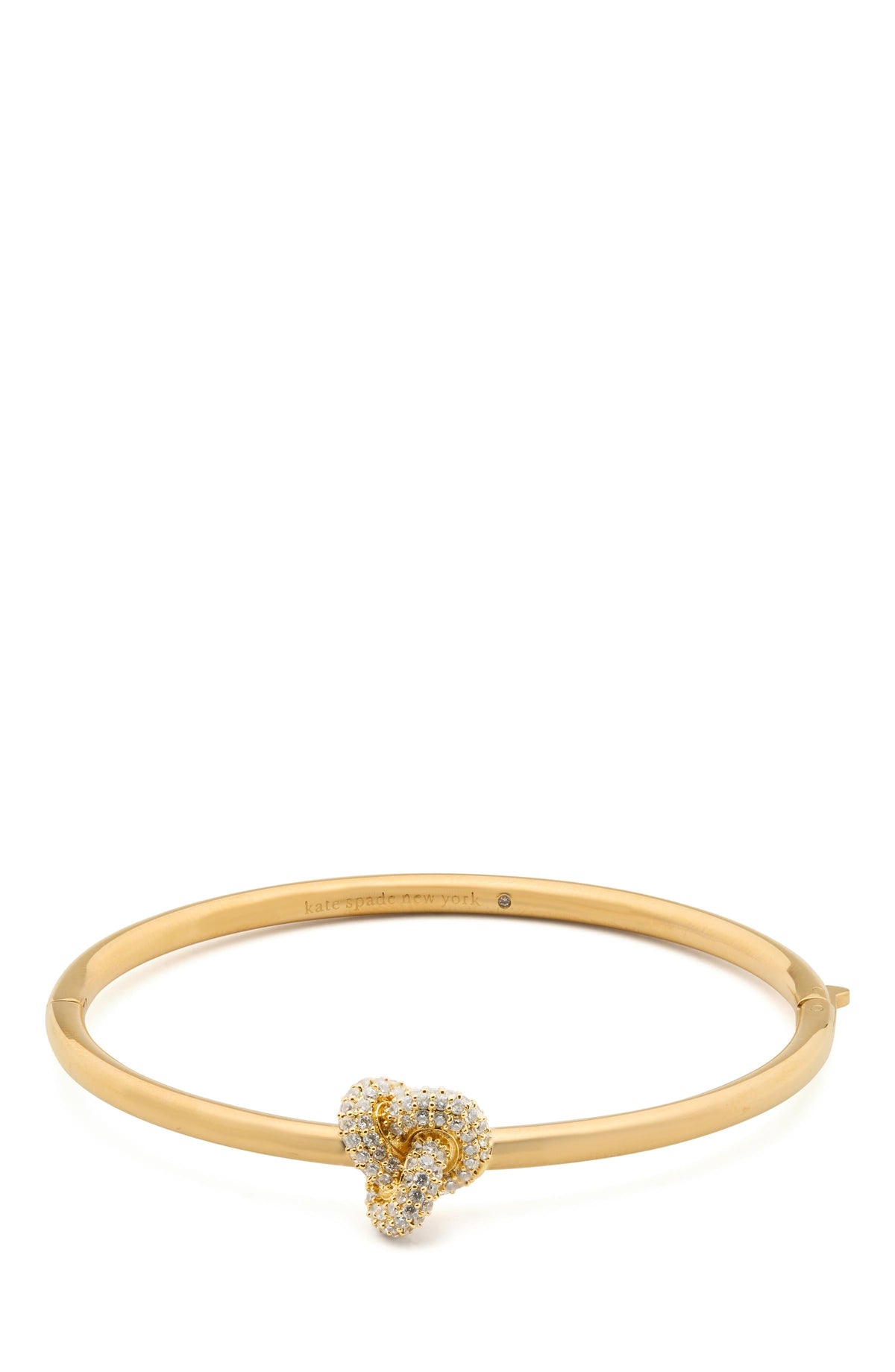 KL792-Double Knot Pave Hinged Bangle-Clear/Gold