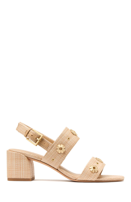 KL922-Spade Flower Stud Block Heels-Natural