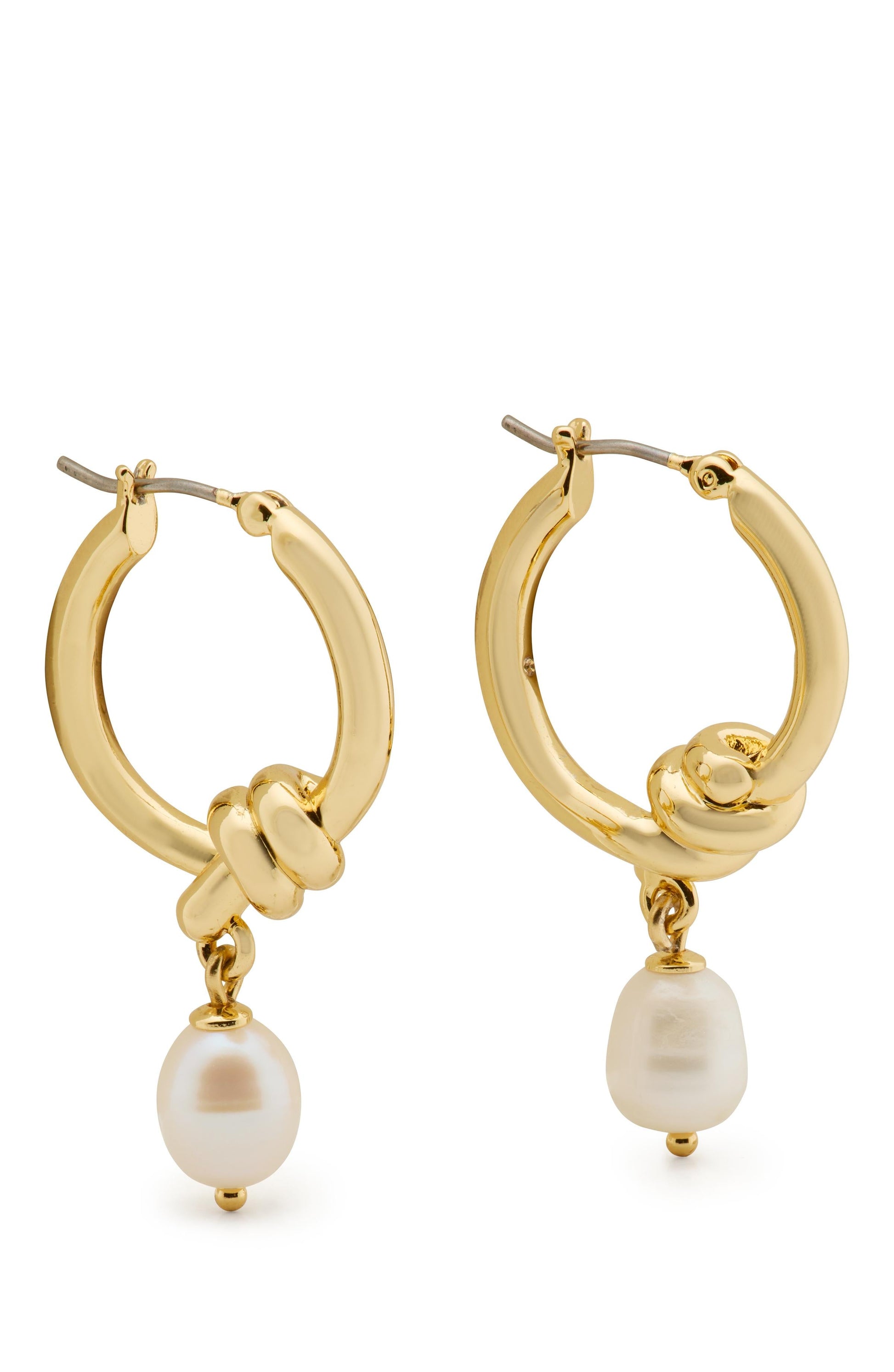 KM005-Ropes & Knots Pearl Drop Hoops-Cream/Gold
