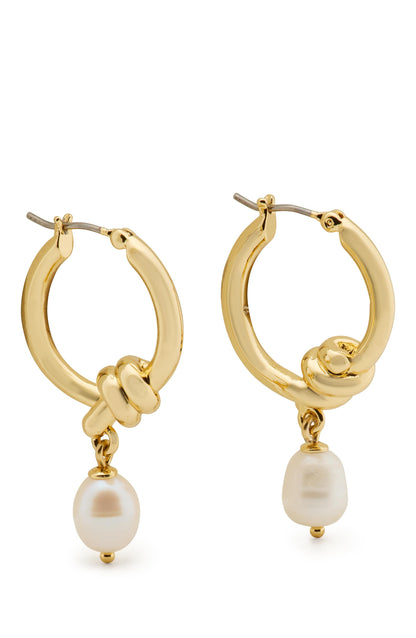 KM005-Ropes & Knots Pearl Drop Hoops-Cream/Gold