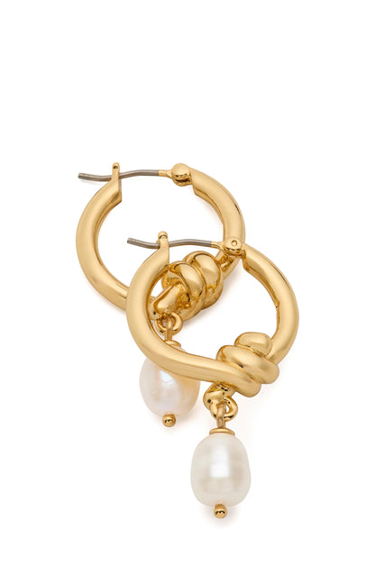 KM005-Ropes & Knots Pearl Drop Hoops-Cream/Gold