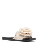 KM102-Flourish Flat Sandal-Cream/Black