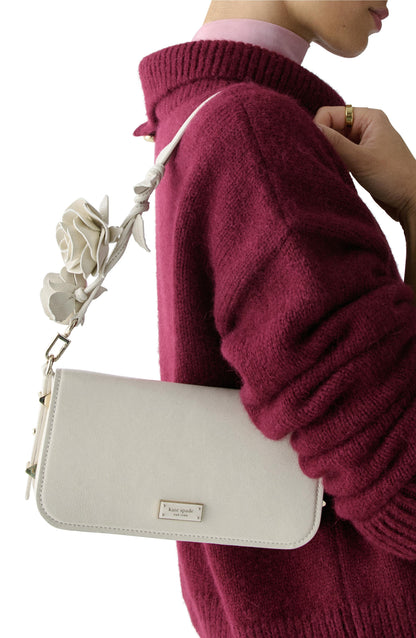 Liv Crinkle Patent Leather Shoulder Bag With Rose Strap