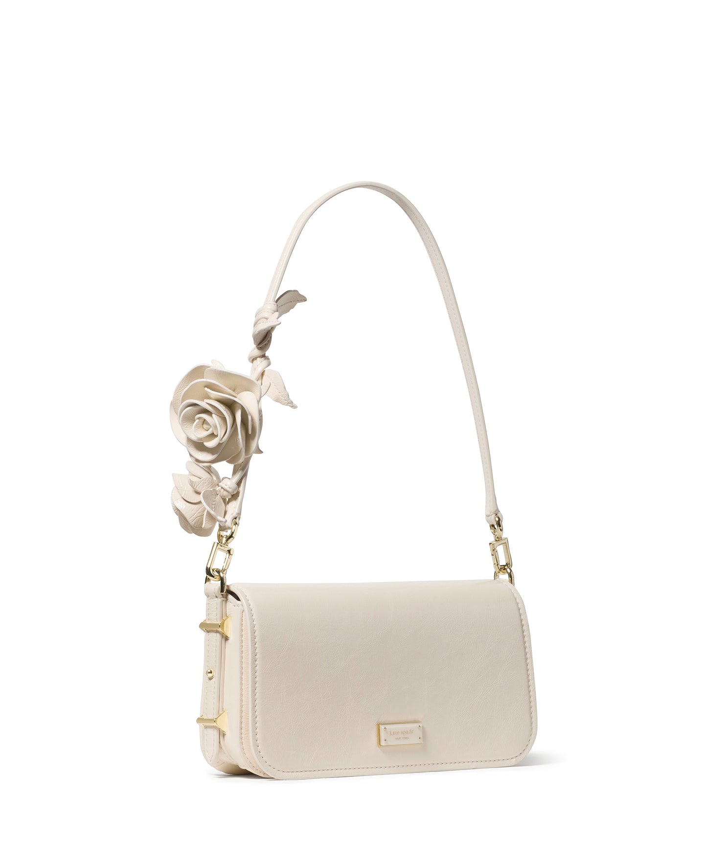 Liv Crinkle Patent Leather Shoulder Bag With Rose Strap