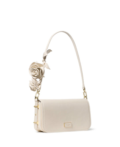 Liv Crinkle Patent Leather Shoulder Bag With Rose Strap