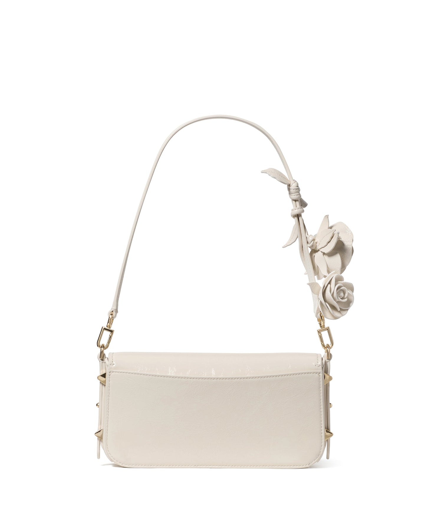 Liv Crinkle Patent Leather Shoulder Bag With Rose Strap