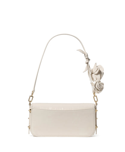 Liv Crinkle Patent Leather Shoulder Bag With Rose Strap