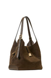 Deco Pebbled Leather And Suede Large Shoulder Bag