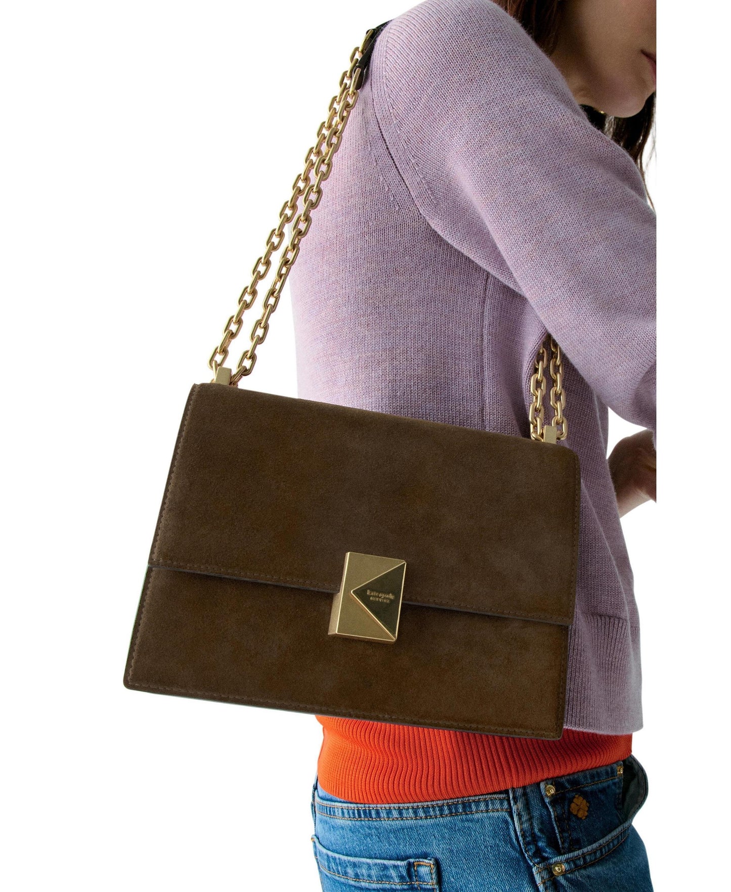 KM275-Deco Suede Chain Shoulder Bag-Burnt Sage
